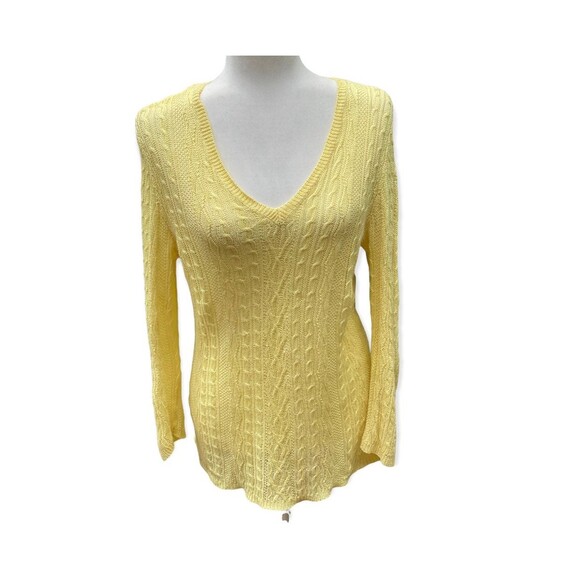 LRL Ralph Lauren citrus yellow linen sweater cable knit v-neck size Medium M - Picture 2 of 11